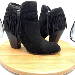 Dolce Vita Onyx Suede Fringe Ankle Boot Block Heel Boot Bootie Size 7 Side Zip